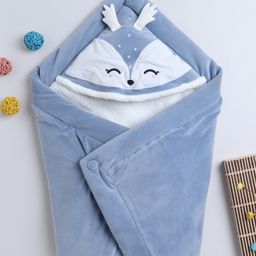 Yellow Apple Super Soft Hooded Baby Blanketwith Deer Embroidery - Light Blue-picture-25