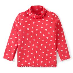 Babyhug Cotton Knit Full Sleeves Turtle Neck Top Heart Print- Red-image-68