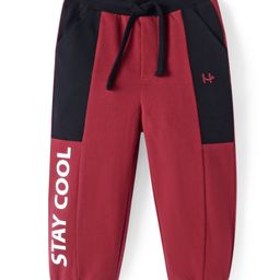 Honeyhap Premium100% Cotton Knit Full LengthLoungePants With Bio Finish - Black Beauty & Rhubarb Maroon-image-5