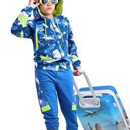 Ollington St. 100% Cotton Knit Full Sleeves Front Zipper Printed Hoodie & Joggers Winter Wear Set - Blue-picture-28