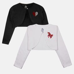 Kiddopanti Fleece Pack Of 2 Full Sleeves Heart & Unicorn Shaped Sequins Embellished Crop Shrugs - Black & White-picture-11
