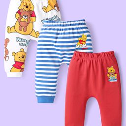 Babuhug Disney Interlock Knit Full Length Diaper Leggings Striped & Winnie The Pooh Print Pack Of 3 - White Red & Light Blue-image-23