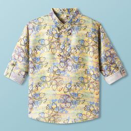 Dapper Dudes Full Sleeves Floral PrintedKurta Style Shirt - Lemon Yellow-image-38
