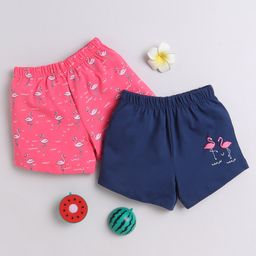 BUMZEE Cotton Woven Above Knee Length Shorts with Flamingo Print Pack of 2 - Navy Blue & Blue-image-80