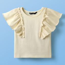 Pine Kids Cotton Knit Half Sleeves Top with Frill Detailing - White-image-92