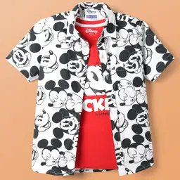 Pine Kids Disney Single Jersey Knit Half Drop Shoulder Sleeves Shirt with T-Shirt & Mickey Mouse Graphics - White & Red-picture-7