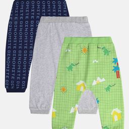 MINI KLUB Cotton Pack Of 3 Solid & Dinosaur Printed Diaper Pajamas - Navy Blue Green & Grey-picture-35