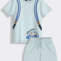 Orange Sugar 100% Cotton Knit Half Sleeves Bag & Car Printed Night Suit Set - Light Blue-image-91