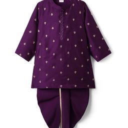 Babyhug Woven Full Sleeves Kurta & Dhoti Set with Floral Embroidery - Purple-image-90