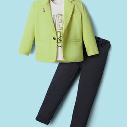 Rikidoos Full Sleeves Textured Blazer With New York City Text Printed Tee & Pant Set - Pista & Navy Blue-image-84