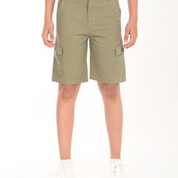 Zion Cotton Woven Solid Cargo Shorts - Olive Green-image-39