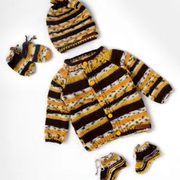 The Original Knit Knit Full Sleeves Striped & Abstract Designed Sweater With Coordinating Cap Mittens & Socks Set - Multi Colour-picture-23