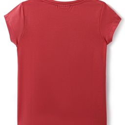 Lazy Bones Sinker Knit Half Sleeves T-Shirt with Oh Happy Day Text Print - Maroon image 2