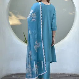 SHREE LAXMINARAYAN EXPORT Keyhole Neck Panelled A-Line Kurta With Trouser & Dupatta image 5