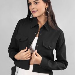 The Roadster Lifestyle Co. Black Spread Collar Crop Corduroy Tailored Jacket-image-55
