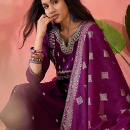 Sangria Embroidered Kurta With Trousers & Dupatta-picture-12