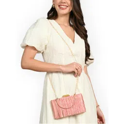 Lavie Womens Peach Anya Pleat Handle Framed Clutch with Detachable Strap (S)-picture-40