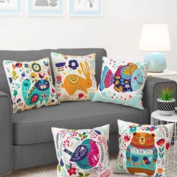 Story@home White & Blue 5 Pieces Cartoon Characters Square Cushion Covers-45
