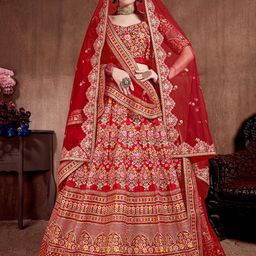 ETHNIC PLUS Embroidered Sequinned Semi-Stitched Lehenga & Unstitched Blouse With Dupatta-image-101