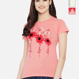 Tromko Women Pack of 3 Typography Printed Round Neck Cotton Regular Fit T-shirts-image-97