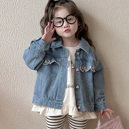 LULU & SKY Girls Washed without Longline Denim Jacket with Patchwork-image-64