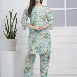 BAESD Floral Printed Round-Neck Pure Cotton Tunic With Palazzos Co-Ords-picture-7