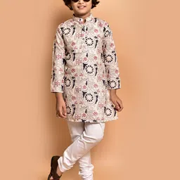 PRINTINDIA Boys Geometric Printed Band Collar Thread Work Regular Kurta & Churidar-0