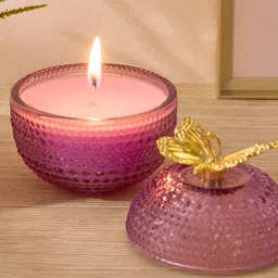 Home Centre Purple & Gold-Toned Redolence Lavender Scented Butterfly Jar Candle-image-3