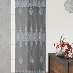 BIGGER FISH Grey Floral Sheer Long Door Curtain-37