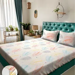 Arrabi Cream & Black Printed 310 TC King Fitted Bedsheet Set 2.70 m x 2.60 m-picture-26