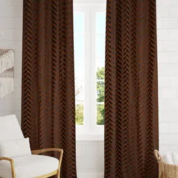 B' Decorlish Brown & Black Set of 2 Geometric Room Darkening Window Curtain-image-85