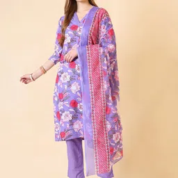 SANGOURI Women Printed Regular Kurta with Trousers & With Dupatta-16