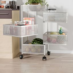 RUBOXA Silver-Toned 4+1 Layer Kitchen Storage Rack With Wheels Round Shape Multi-Purpose Kitchen Organizer-picture-46