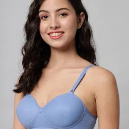 Women Cotton Light Blue Padded Non-Wired Lingerie Bra Sport wear Gym Crop Tank Top-15