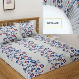 Bromwick Blue Floral Printed Microfiber 220 TC King Bedsheet Set2.28m x 2.14m-9