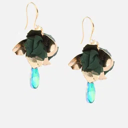 Beatnik Gold-Plated Artificial Stones Studded Floral Shaped Drop Earrings-13