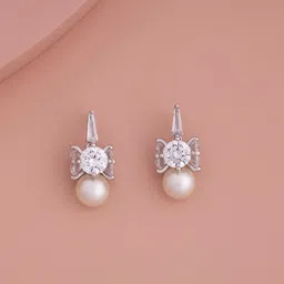 Kushal's Fashion Jewellery Rhodium-Plated Classic Zircon Drop Earrings-image-21