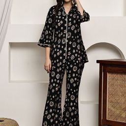 Claura Floral Printed Shirt Collar Chanderi Silk Tunic With Trouser-picture-17