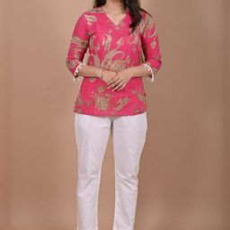 Saro Jaipur Women Paisley Printed V-Neck Pure Cotton Kurti-image-10