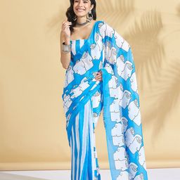 RACHNA Abstract Printed Ready to Wear Ikat Saree-19