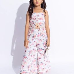taffykids Girls Floral Printed Shoulder Straps Top With Palazzos-image-60