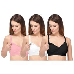 Fabme Solid Full Cup Nursing Pack Of 3 Bra - Pink Black & White-image-3