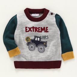 Babyoye Full Sleeves Sweater Car Patch - Grey-image-17