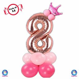 Shopperskart Eight Birthday Balloon Decoration Kit Rose Gold - Pack of 14-20