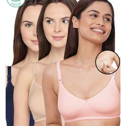 Inner Sense Pack Of 3 Organic Cotton Antimicrobial Soft Nursing Bra  - Multicolor-image-97