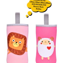 The Little Lookers Soft Stretchable Baby Feeding Bottle Cover with Strap Lion & Sheep Print Pink - Pack of 2-7