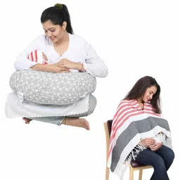 Lulamom 100% Cotton Nursing Shawl and Pillow Combo - Grey-picture-0
