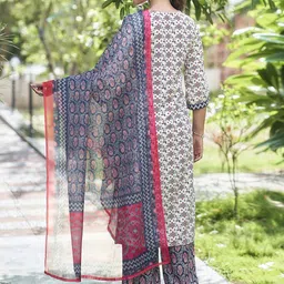 KALINI Geometric Printed Kurta with Trouser & Dupatta image 4