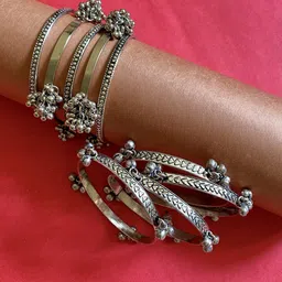 ATIBELLE Set Of 9 Sliver-Plated Textured Bangles image 1