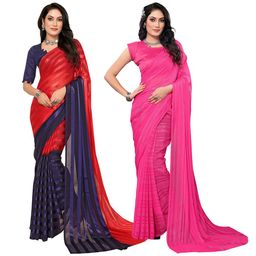 Moda RapidoPack of 2 Women Striped Satin Saree-image-20